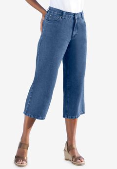 Perfect 5-Pocket Back-Elastic Denim Capri