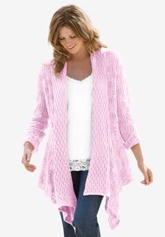 Open Front Pointelle Cardigan Sweater