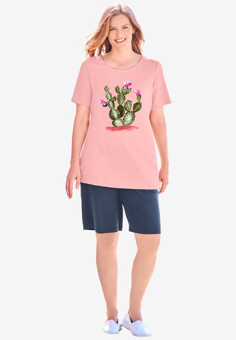 2-Piece Knit Tee and Short Set, SOFT PINK CACTUS, hi-res image number null