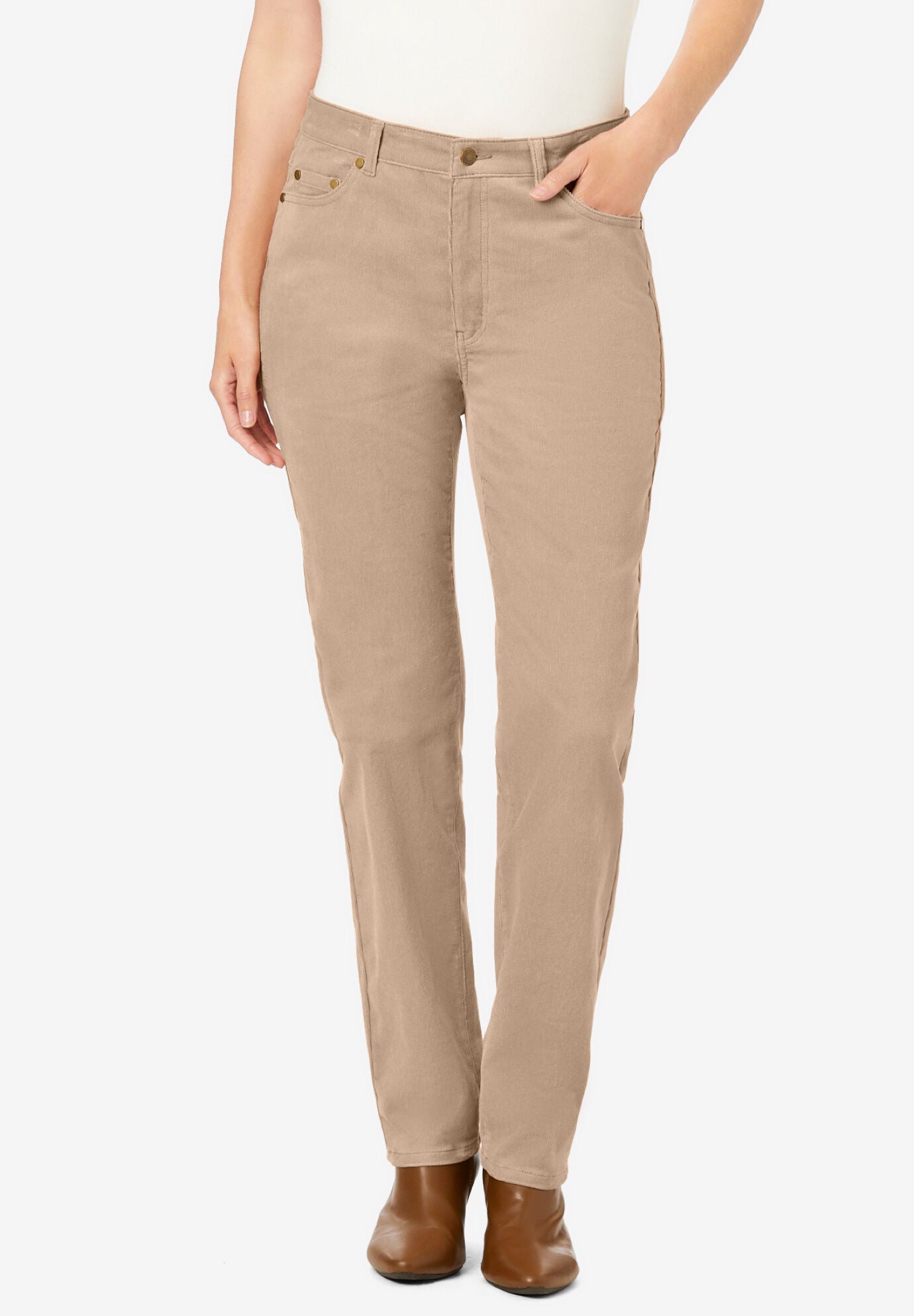 Woman within corduroy pants clearance