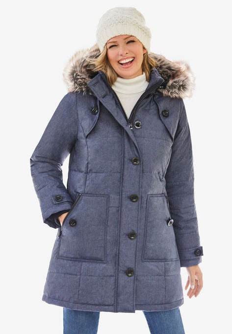 Heathered Down Puffer Coat, HEATHER NAVY, hi-res image number null