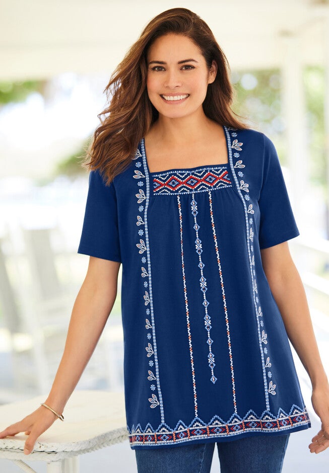Embroidered Square Neck Tee, , alternate image number 6