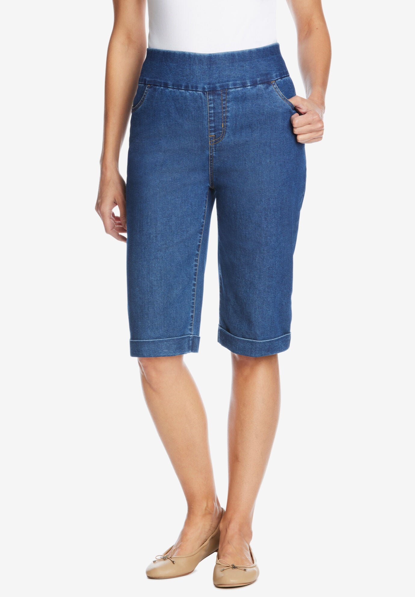 Women's pull on stretch denim shorts new arrivals