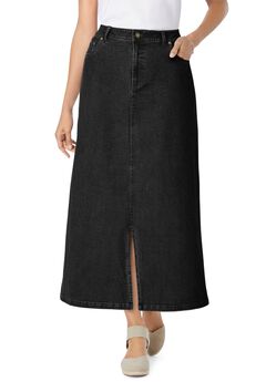 Stretch Denim Front-Slit Skirt