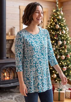 Perfect Printed Three-Quarter-Sleeve Scoopneck Tunic