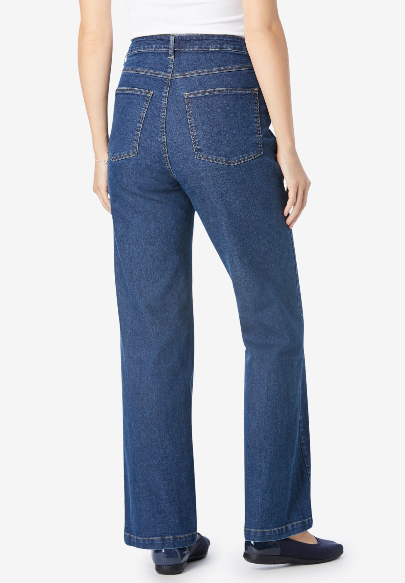 Woman Within Women s Plus Size Wide Leg Stretch Denim Jean 14 W Natural Khaki
