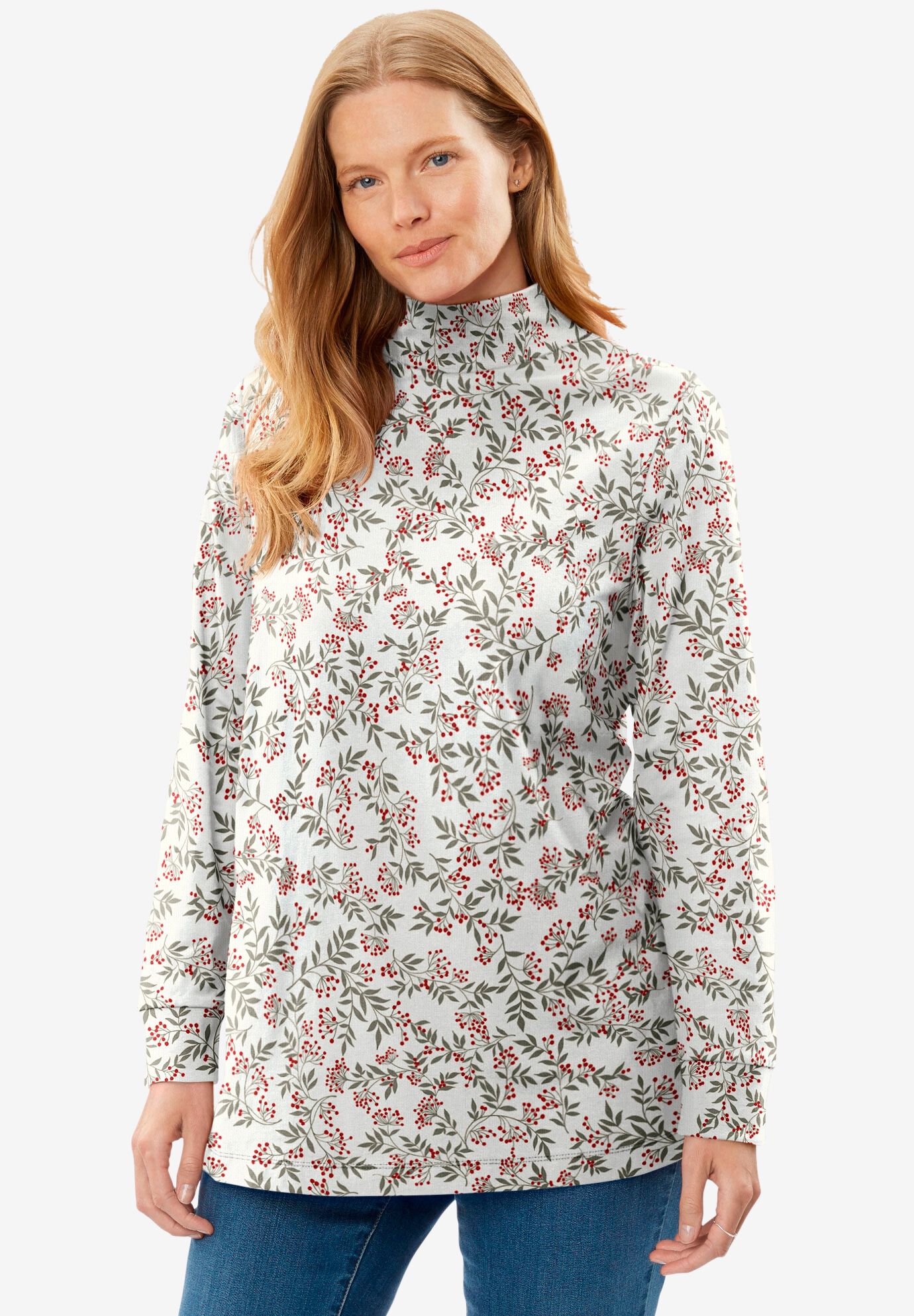 Woman within mock turtleneck outlet