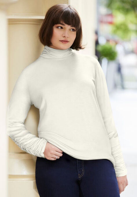 Ruched Turtleneck Tee, IVORY, hi-res image number null