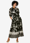 Roll-Tab Sleeve Crinkle Shirtdress, BLACK BLOOM FLOWER, hi-res image number null