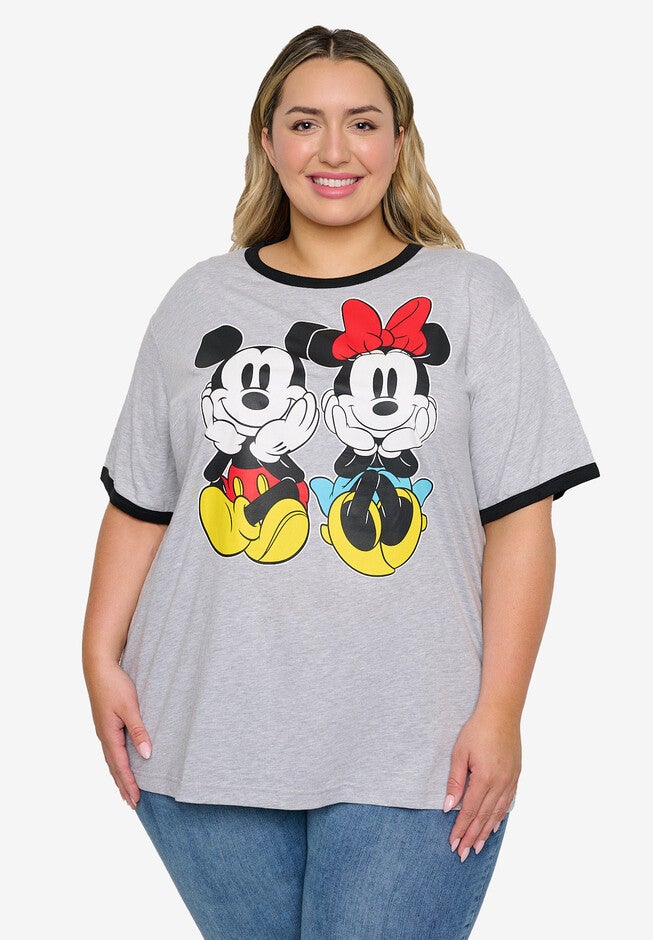 Disney Mickey & Minnie Mouse Ringer T-Shirt Gray, GRAY, hi-res image number 0