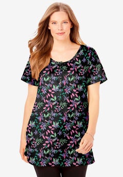 Perfect Short-Sleeve Scoop-Neck Henley Tunic