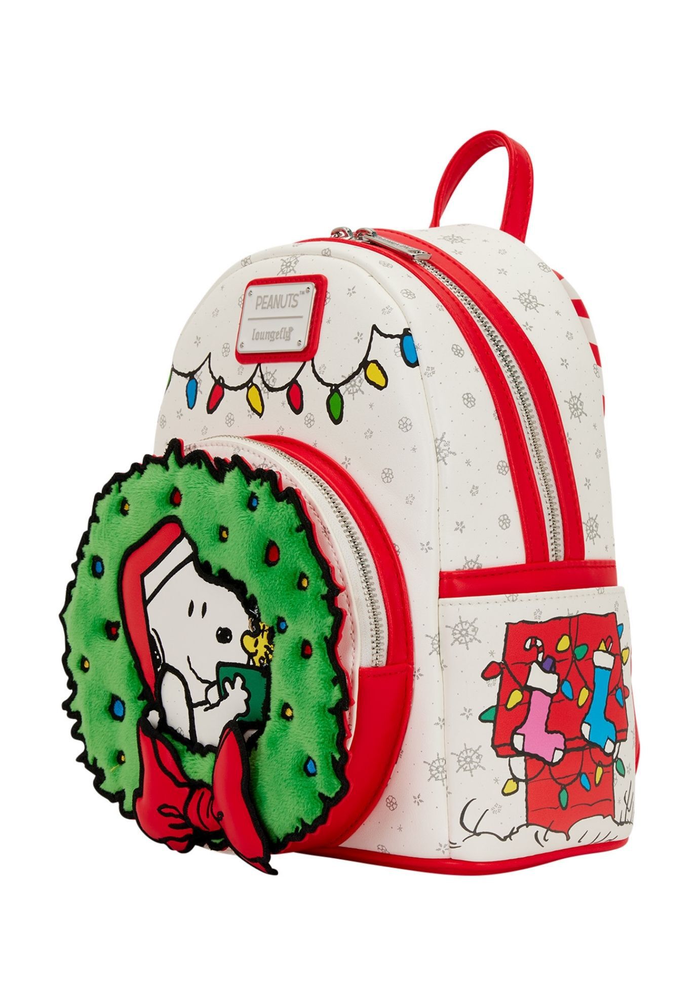 Loungefly x Peanuts Snoopy & Woodstock Holiday Plush Wreath Mini Backpack, WHITE, alternate image number 2