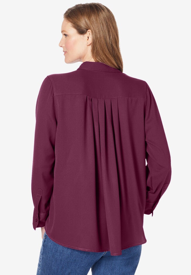 Long-Sleeve Pleat Back Shirt, , on-hover image number 1