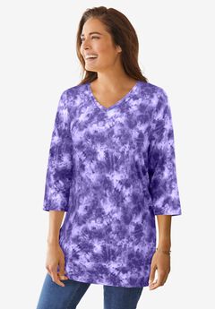 Perfect Printed Three-Quarter-Sleeve V-Neck Tunic