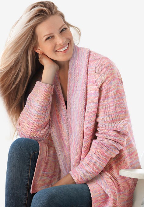 Multi Marled Cardigan, PEONY PINK SPACE DYE, hi-res image number null