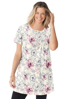 Short-Sleeve Pintucked Henley Tunic