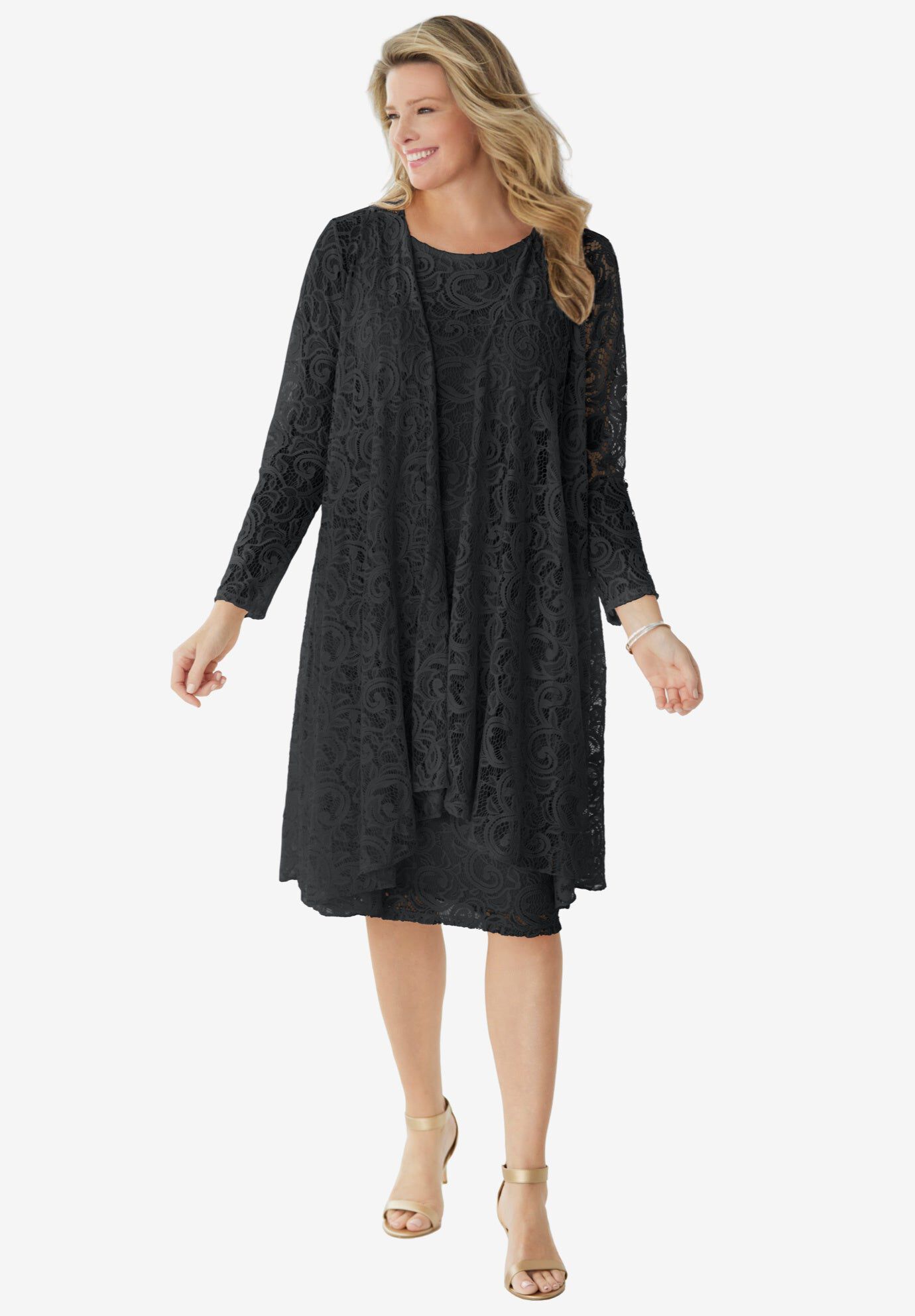 2 piece Lace Jacket Dress, BLACK, hi-res image number 0