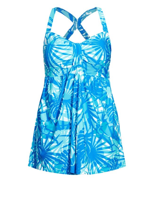 Flared Print Swim Dress, TENERIFE PALM, alternate image number null