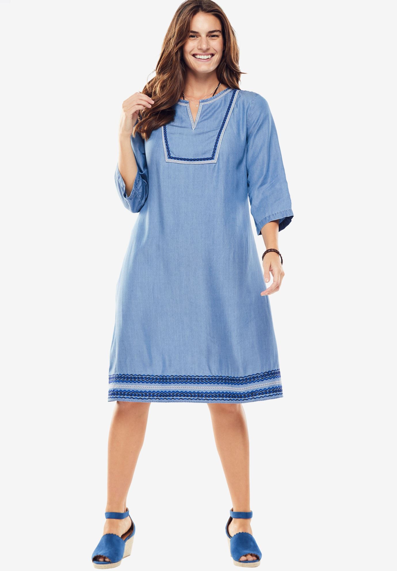 woman within denim dress