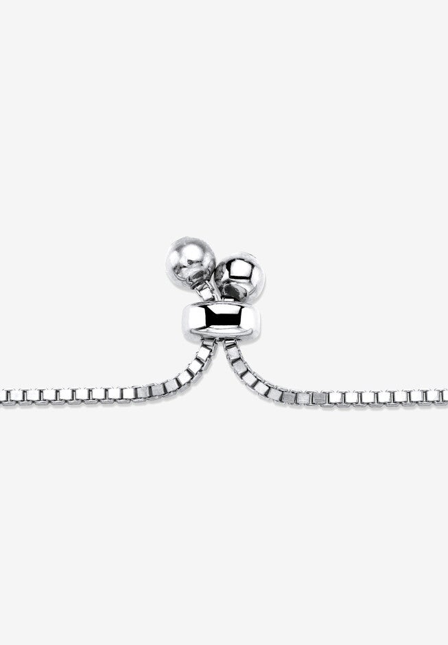Round Cubic Zirconia, Bolo Bracelet (4mm), in silvertone, 10 inches Adjustable, , on-hover image number 1