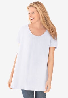 Perfect Short-Sleeve Shirred U-Neck Tunic
