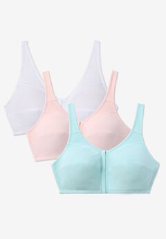 3-Pack Front-Close Cotton Wireless Bra