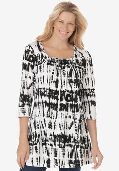 Tie-Dye Smocked Square-Neck Tunic