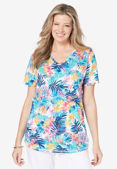 Short-Sleeve V-Neck Shirred Tee