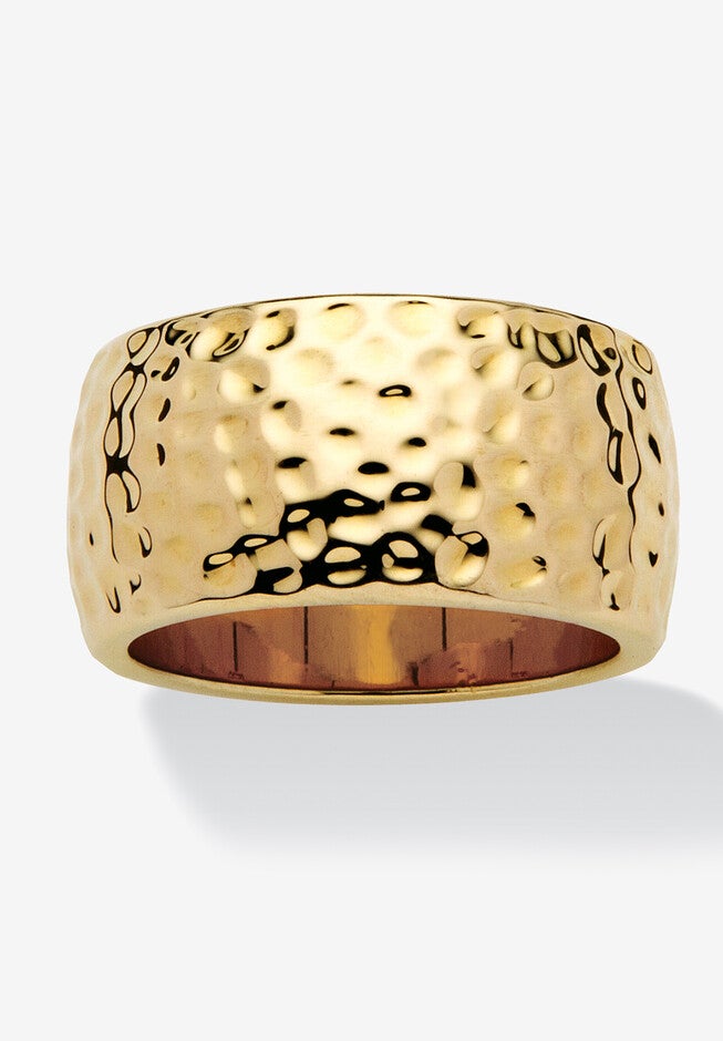 Hammered Style Ring in Yellow Goldplate (10mm), GOLD, hi-res image number 0