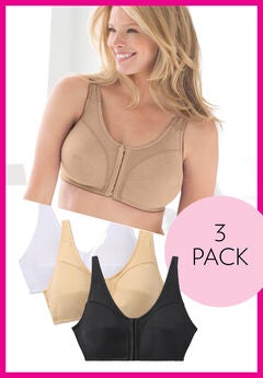 3-Pack Front-Close Cotton Wireless Bra