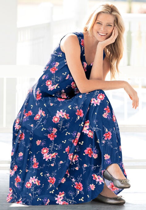 Sleeveless Crinkle A-Line Dress, , on-hover image number null