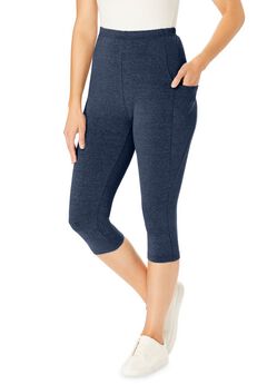 Stretch-Cotton Knit Pull-On Pocket Capri Leggings