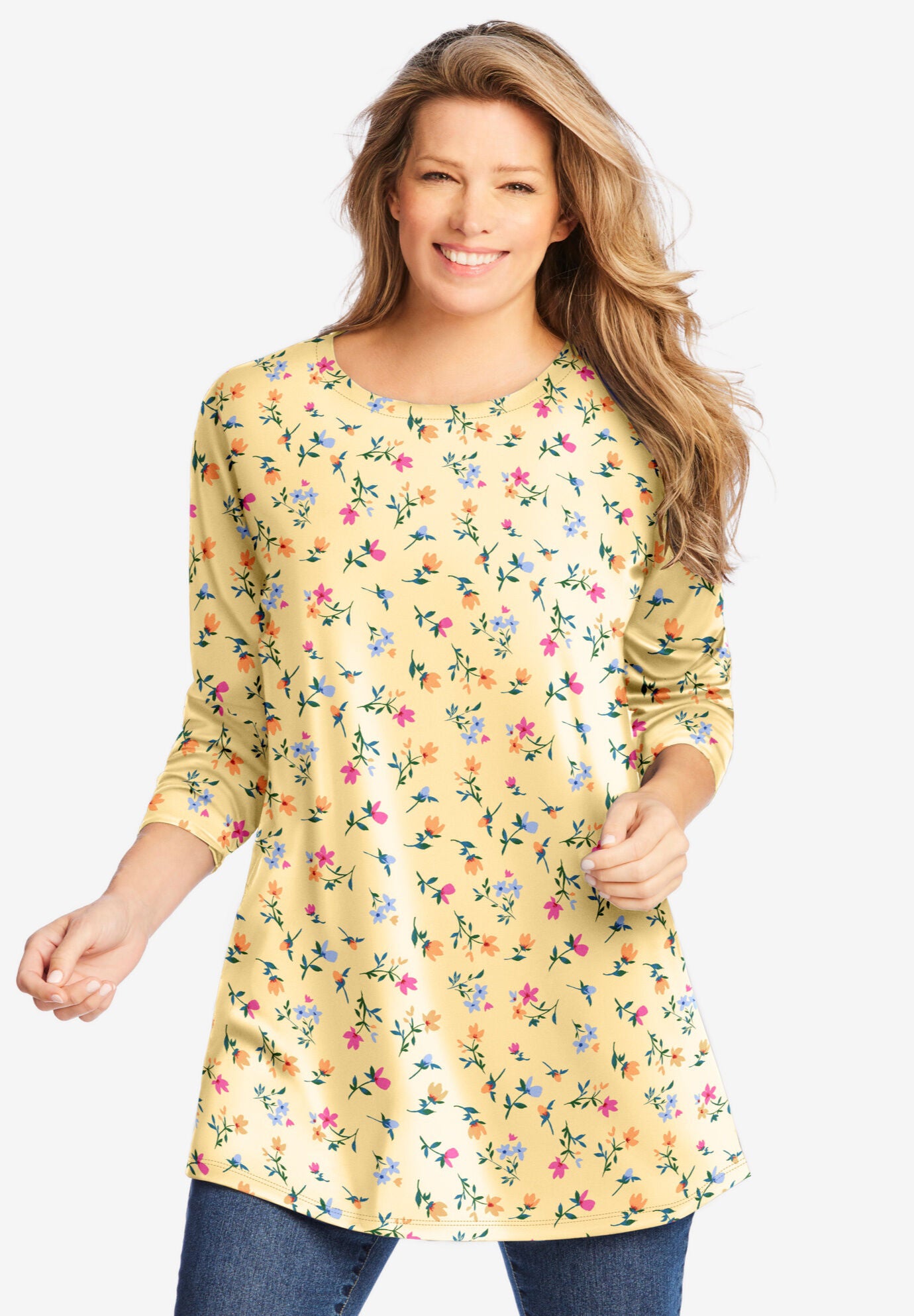 Woman Within Plus Size Perfect Printed Long-Sleeve Crewneck Tunic - Picture 10 of 31
