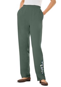 Women’s Plus-Size 7-Day Knit Embroidered Straight-Leg Pull-On Pants