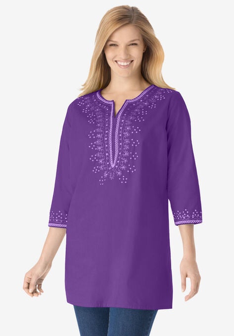 Sequined cotton tunic, PURPLE ORCHID, hi-res image number null