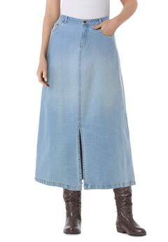 Stretch Denim Front-Slit Skirt