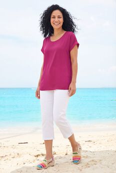 Short Sleeve Dolman Button Blouse