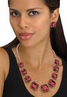 Gold Tone Necklace and Earring Set, Princess Cut Simulated Birthstones, , alternate image number null