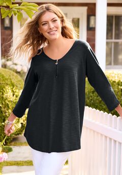 Three-Quarter Sleeve Zipper Tunic