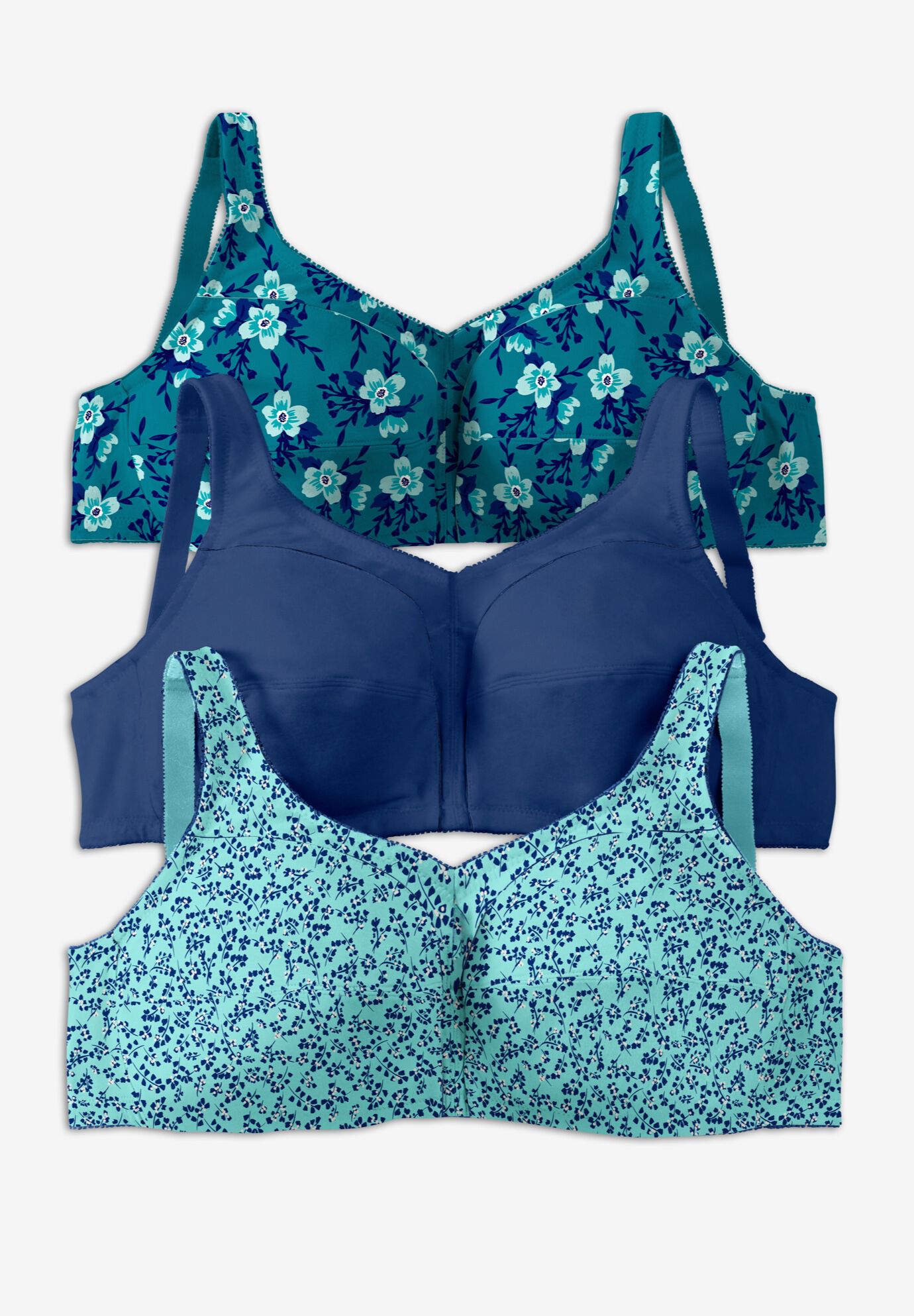 3-Pack Front-Close Cotton Wireless Bra