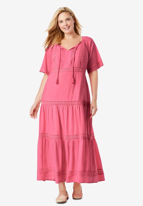 Crochet Trim Tassel Tie Dress Plus Sizemaxi Dresses Woman Within