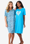 2-Pack Short-Sleeve Sleepshirt, POOL BLUE ANIMAL HEARTS, hi-res image number null