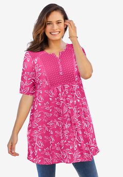 Mixed Print Henley Tunic