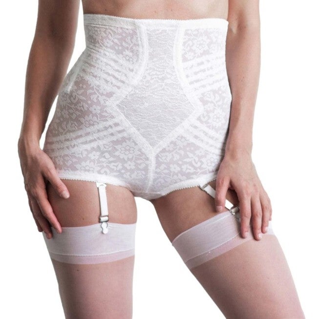 Firm High Waist Panty Brief with Removable Garters, WHITE, hi-res image number 0