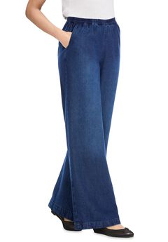 Perfect Elastic-Waist Wide-Leg All-Cotton Pull-On Denim Jeans