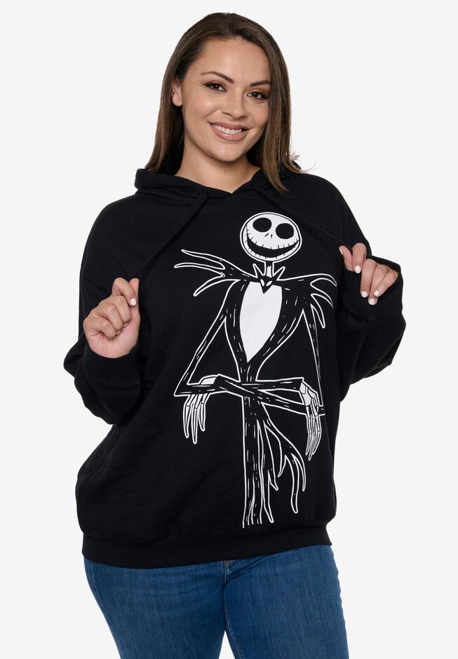 Womens Nightmare Before Christmas Jack Skellington Hoodie Pullover Black, BLACK, alternate image number 4