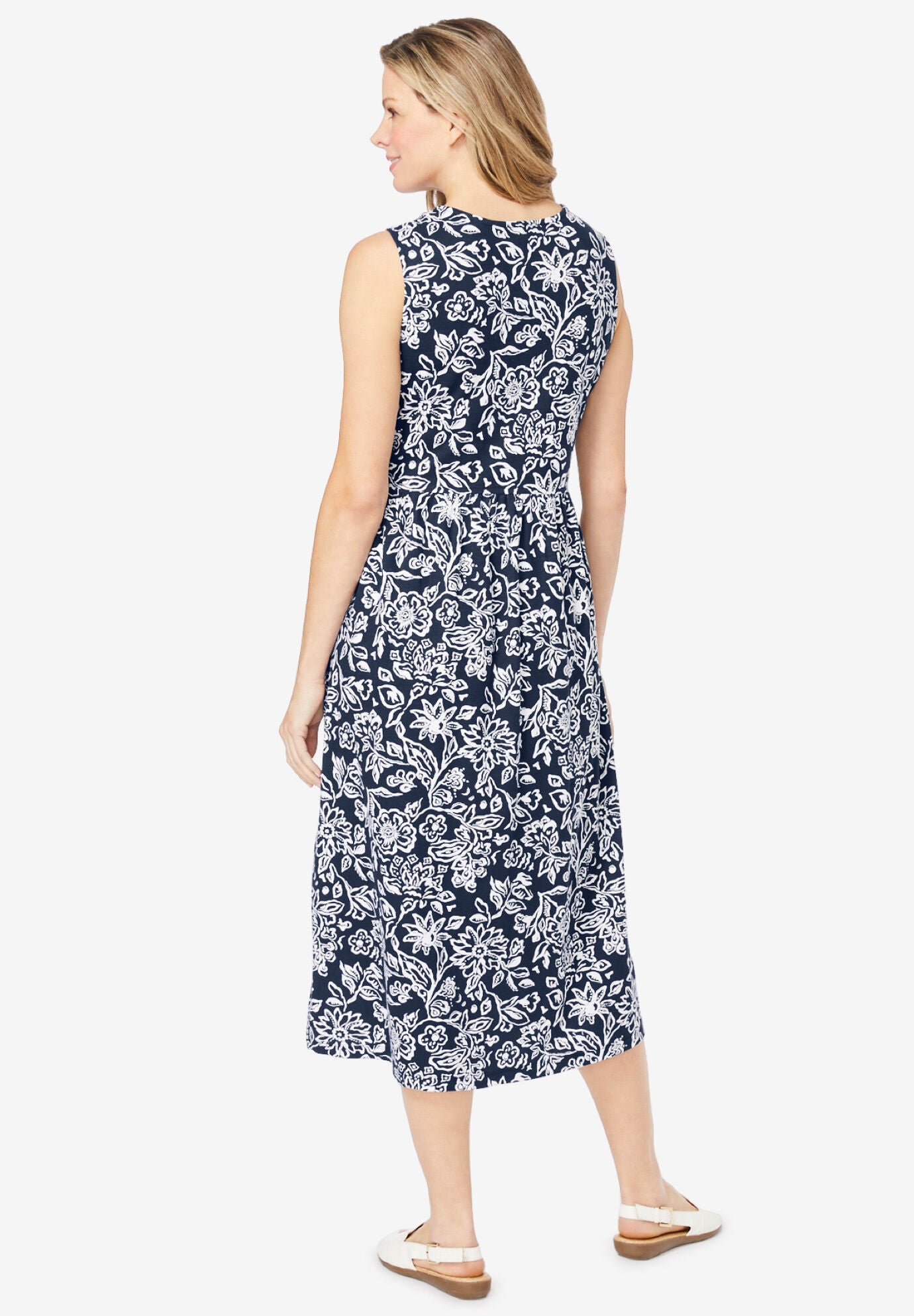 Printed Button Detail Sleeveless Dress
