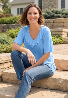 Ruffled V-Neck Short Sleeve Tee