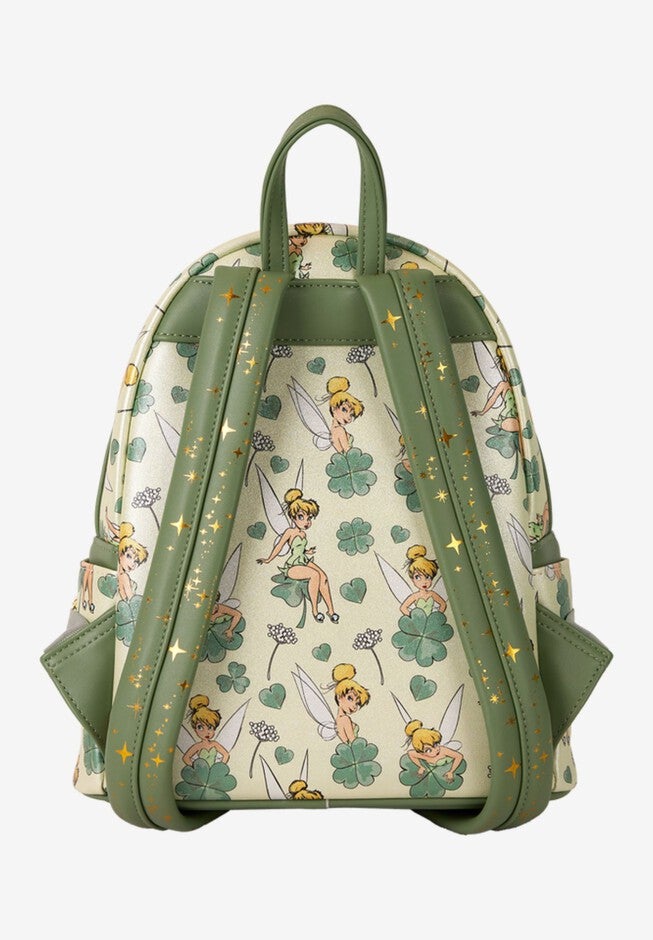 Loungefly x Disney Peter Pan Tinker Bell Clover All-Over Print Mini Backpack, GREEN, on-hover image number null
