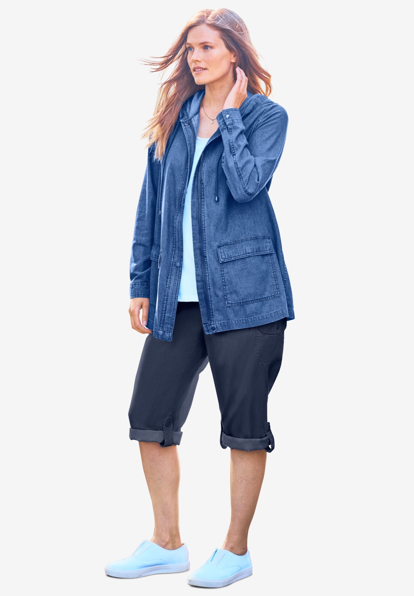 Woman Within Womens Plus Size Lightweight Hooded Jacket 